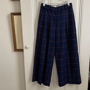 J. Crew Navy Wool Wide Leg Ankle Trousers